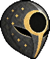An obsidian mask marked by a golden eclipse
